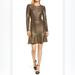 Michael Kors Dresses | New Michael Kors Gold & Black Foil Knit Flounce Dress Size Large | Color: Black/Gold | Size: L