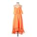 Halston Heritage Cocktail Dress - Midi V Neck Sleeveless: Orange Print Dresses - Women's Size 2