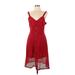 DRESSFO Casual Dress - A-Line V Neck Sleeveless: Red Solid Dresses - Women's Size Large