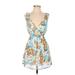 Love Tree Casual Dress - Mini V Neck Sleeveless: Blue Floral Dresses - Women's Size Small
