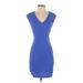 H&M Cocktail Dress - Bodycon Plunge Short sleeves: Blue Print Dresses - Women's Size 2