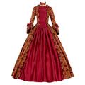XiBeiLuoLi Renaissance Women Blue and Wine Red Floral Jacquard Victorian Dress Medieval Vintage Historical Costume (Wine Red, M)