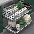 2 Tier Slide Out Kitchen Cabinet Storage Shelves Stainless Steel Heavy Duty Pull Out Spice Rack Drawer Dish Rack Double Tier Wire Basket Slide Out Shelf Organizer for Kitchen Cabinets, Pantry