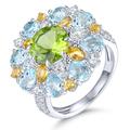 LP LOHASPIE Silver Rings for Women Girls S925 Sterling Silver Natural Gemstone Peridot Citrine Sky Blue Topaz Rhodium Plated Promise Ring Fine Jewelry for Birthday (Colorful, N 1/2)