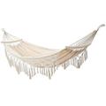 Double Hammock 300 x 150 cm Boho Outdoor Hammocks 2 Person Bar Hammock for Travel Camping Hiking Garden Portable Breathable 300 kg Load Capacity (White)