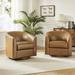 Barrel Chair - Wade Logan® Amiir Vegan Leather Swivel Barrel Chair Set of 2 Faux Leather in Brown | 30 H x 30.5 W x 29 D in | Wayfair