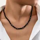 Salmonds-Collier clavicule en perles de cristal noir pour hommes perle de style ethnique simple