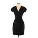 BOSS by HUGO BOSS Casual Dress - Mini V-Neck Short sleeves: Black Solid Dresses - Women's Size Small