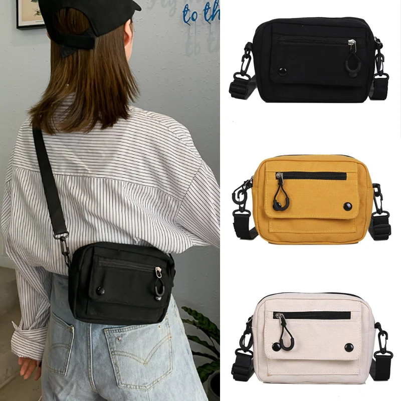 Frauen Leinwand Handtaschen Koreanische Mini Student Tasche Handy Einfache Kleine Umhängetasche Casual Damen Zipper Schulter Tasche