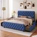 Modern Linen Upholstered Platform Bed Frame with 4 Large Storage Drawers, Button Tufted Headboard, Sturdy Metal Support