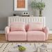 Pink Teddy Fabric Loveseat, Deep Seat Lazy Sofa w/ Pillows, Modular Sofa w/ Flared Arms & Curved Backrests for Living Room