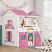 Bunk Bed Kids Loft Bed Wood House Bed with Windows Sills and Tent, Semi-Enclosed Design House Bed for Kids