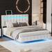 White Full Size Modern Pu Leather Led Floating Platform Bed, Usb Charging, Remote Control