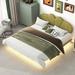 Green Pu Leather Upholstered Floating Platform Bed: Soft Foam Headboard, Solid Pine Frame, Led Lights