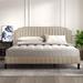 Beige King Size Camelback Upholstered Bed: Head/Footboard, Hardwood Frame