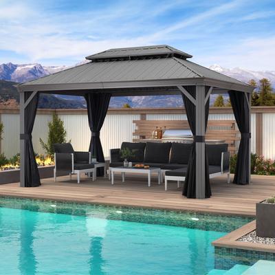 PURPLE LEAF Patio Gazebo for Backyard Hardtop Galvanized Steel Frame with Upgrade Curtain - Light Grey