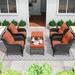 MeetLeisure 6 Pieces Patio Conversation Set Four Wicker Chairs and Two Ottomans with 3.5-inch Seat Cushions Orange