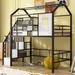 Twin House Loft Bed with Stairs, Modern Heavy-Duty Steel Loft Bed Frame w/Roof, Safety Rail & Storage Box, for Kids Teens, Black