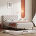 Beige Full Size Linen Upholstered Platform Bed: Pine Wood Frame, Button-Tufted Headboard