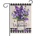 Rdsfhsp Welcome Spring Floral Flowers Garden Flag Double Sided Lavender Canterbury Bells Decorative Yard Flag Outdoor Home Small Decor Buffalo Plaid Summer Farmhouse Outside Decoration 12 x 18