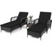 LEVELEVE Outdoor Patio Lounge Chairs PE Rattan Chaise Lounge with w/6 Positions Adjustable Backrest Armrests Padded Cushions for Poolside Balcony Garden Deck (C-Black 2 Lounges+1 Table)