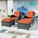 MeetLeisure 4 Pieces Patio Conversation Set Two Wicker Chairs and Two Ottomans with 3.5-inch Seat Cushions Orange