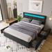 Grey Linen Led-Lit Platform: Adjustable Height, 4 Drawers