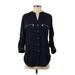 Calvin Klein Long Sleeve Blouse: Blue Print Tops - Women's Size Small