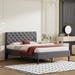 Gray Linen Upholstered Platform Bed, Button-Tufted Headboard