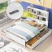 Full Storage Bed with Bookcase Headboard & 4 Drawers, Wood Platform Bed Frame w/Charging Station, for Kids Teens Adults, White