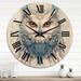 Designart "Portrait Of Mythical White And Turquoise Owl IV" Animals Owl Oversized Wood Wall Clock