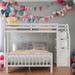 Twin over Full Loft Bed with Staircase Kids Bed with 3 Storage Grids Ladder, White