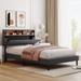 Linen Upholstered Platform Bed: Adjustable Headboard, USB Port