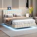 Beige Queen Size Modern Upholstered Floating Platform Bed: Usb Charging, Multifunction Led Lights, Hidden Bed Foot Design
