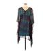 Twelfth Street by Cynthia Vincent Casual Dress - Mini V Neck 3/4 sleeves: Teal Dresses - Women's Size Medium