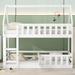 Twin Over Twin House Bunk Bed with Fence and Door, Wood Kids Bunk Bedwith Roof, Floor Bunk Bed for Girls Boys, Easy Assembly
