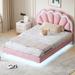 Pink Full Velvet Floating Smart Led Bed Frame: Remote Led