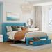 Blue Elegant Velvet Storage Platform Bed: Big Drawer, Headboard