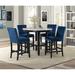 5-pc Wooden Round Counter Height Dining Table Set, Faux Marble Table with 4 Fabric Upholstered Nailhead Trim Dining Chairs