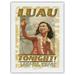 Luau Tonight - Lahaina Wharf Hawaii - Hawaiian Hula Dancer - Vintage Travel Poster by Wade Koniakowsky - Japanese Unryu Rice Paper Art Print 24 x 32 in