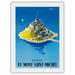 Visit Le Mont Saint-Michel - Normandy France - Vintage Travel Poster by Bernard Villemot c.1955 - Japanese Unryu Rice Paper Art Print 24 x 32 in