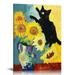 COMIO Vincent Van Gogh Cat Canvas Wall Art Sunflowers Print Poster Funny Black Cats In Famous Paintings Cute Cat Kitten Pictures Fun Wall Art Decor For Bedroom Living Room Office