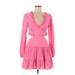 Mi ami Casual Dress - Mini V Neck Long sleeves: Pink Solid Dresses - Women's Size Medium