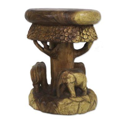 Around the Tree,'Wood Stool of Elephants Around a Tree from Thailand'