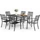 Metal Garden Furniture Set 7 Piece, Rectangular Dining Table and 6 Stackable Garden Chairs, Patio Garden Table and Chairs, Weatherproof, Black