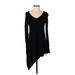 Mossimo Casual Dress - Mini V-Neck Long sleeves: Black Print Dresses - Women's Size Small