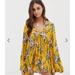 Free People Dresses | Free People Bella Xs V-Neck Floral Swing Dress Yellow Tunic Long Sleeve Boho | Color: Yellow | Size: Xs