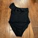 J. Crew Swim | J.Crew Black Ruffle One Shoulder Womens One Piece Swimsuit Size Large | Color: Black | Size: L