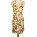 Lilly Pulitzer Dresses | Lilly Pulitzer Womens Dress 2 Floral Halter Ruffle Floral Open Back Resortwear | Color: Green/Pink | Size: 2
