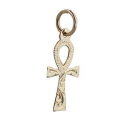 British Jewellery Workshops 9ct Gold 17x9mm hand engraved Ankh or Peace Cross